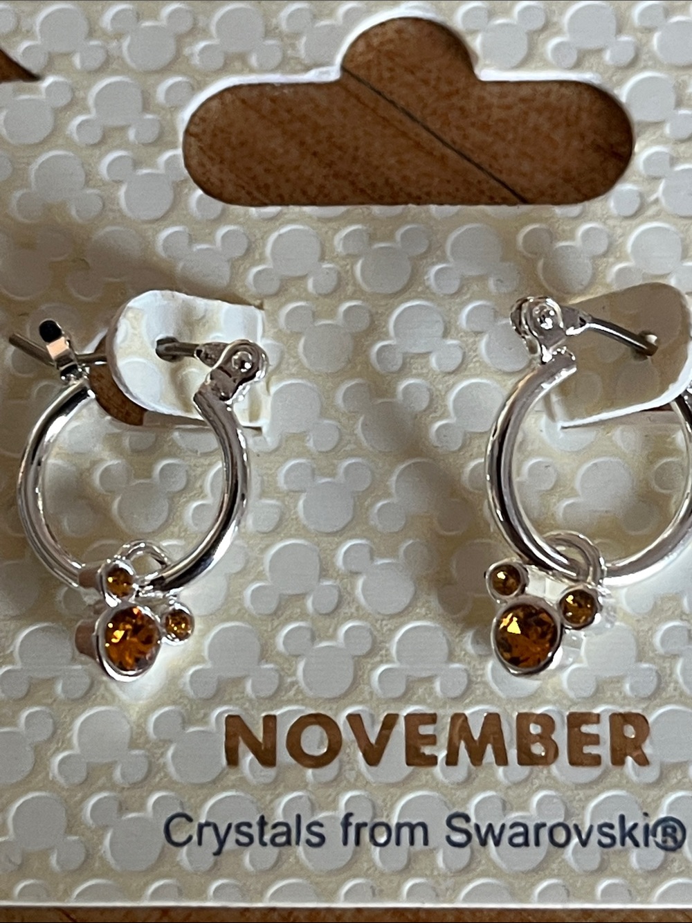 Swarovski Silver Tone Hoop Earrings with Amber Crystals November Birthstone - Picture 3 of 5